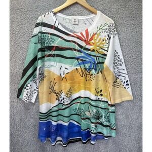 Inoah Women XL Tunic Top Blouse Art to Wear Abstract Scoop Neck High Low USA